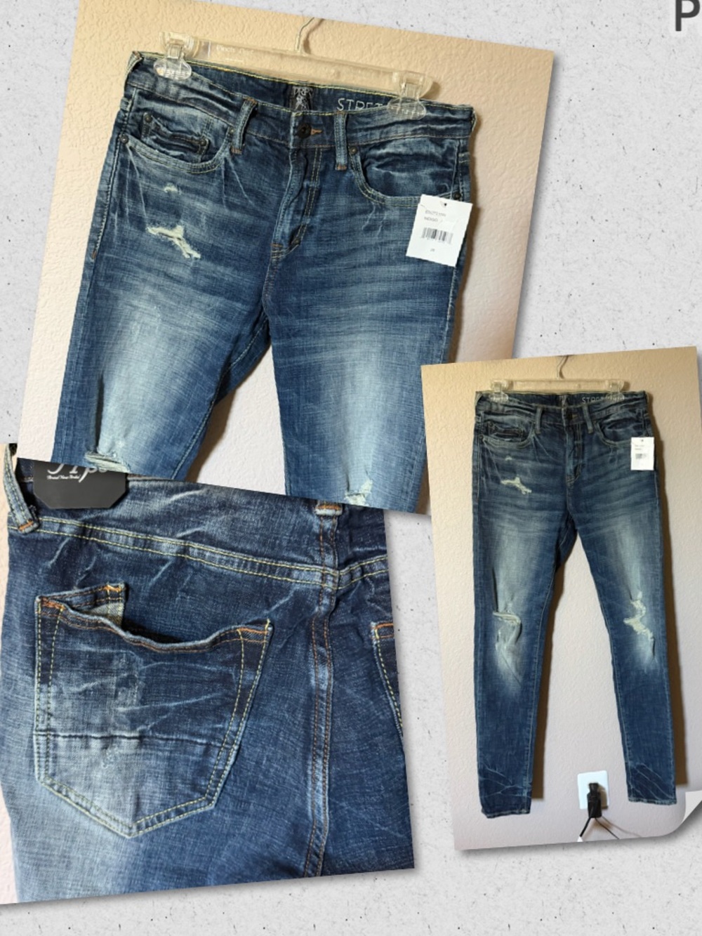 PRPS Mens 28 Windsor Tapered Skinny Fit Jeans Indigo Destroyed Distressed NWT